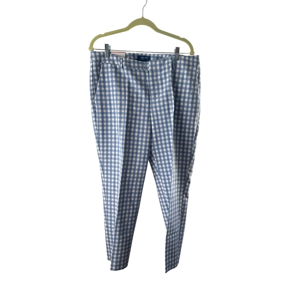 Old Navy Harper Mid-Rise Blue Gingham Plaid Pants 12 Regular Stretch NWT Coastal